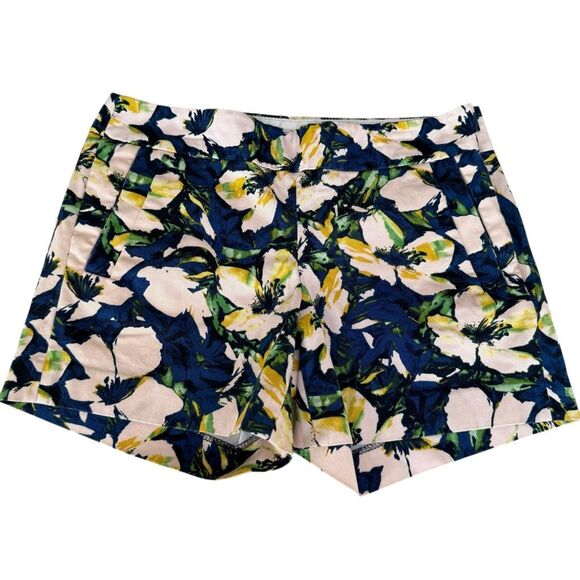 J. Crew Cotton Stretch Shorts Womens Blue Yellow Green Floral Chino size 4 - Picture 1 of 6